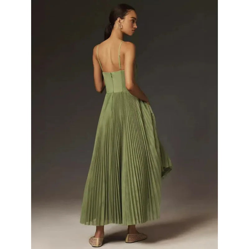 Bustier Pleated Tulle Fit & Flare Midi Dress