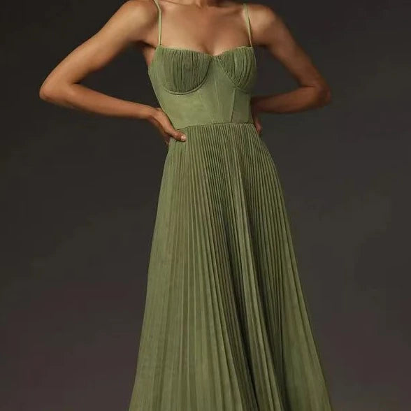 Bustier Pleated Tulle Fit & Flare Midi Dress