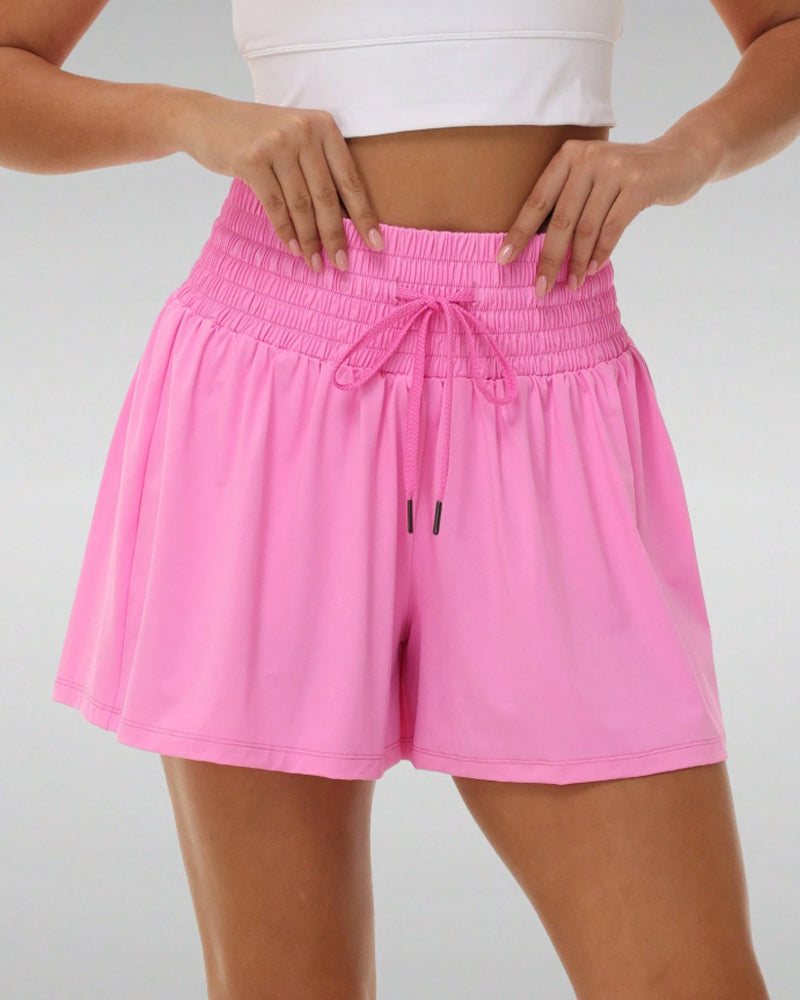 2 In 1 Pocket Drawstring Athletic High Waisted Sports Shorts Skirt For Women