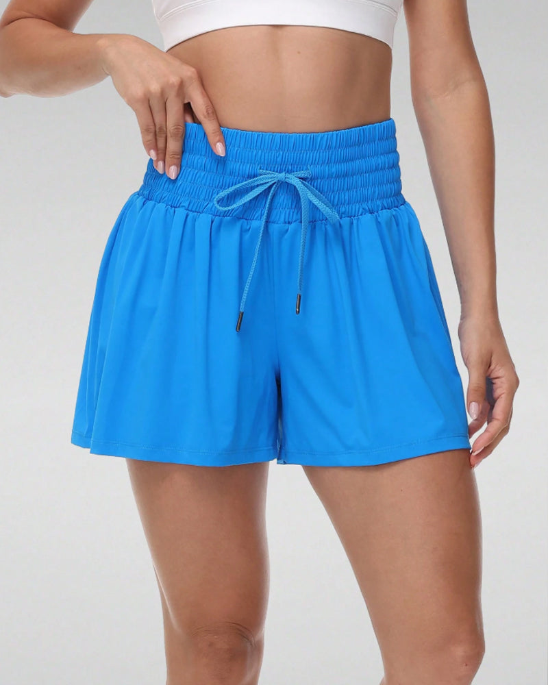 2 In 1 Pocket Drawstring Athletic High Waisted Sports Shorts Skirt For Women