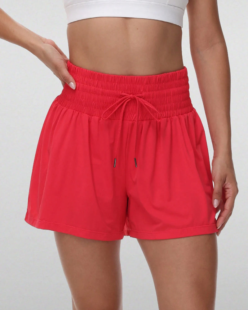 2 In 1 Pocket Drawstring Athletic High Waisted Sports Shorts Skirt For Women