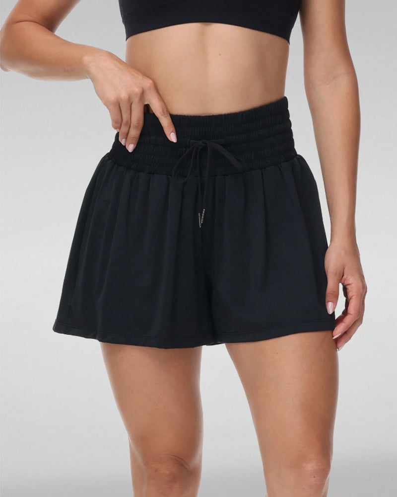 2 In 1 Pocket Drawstring Athletic High Waisted Sports Shorts Skirt For Women