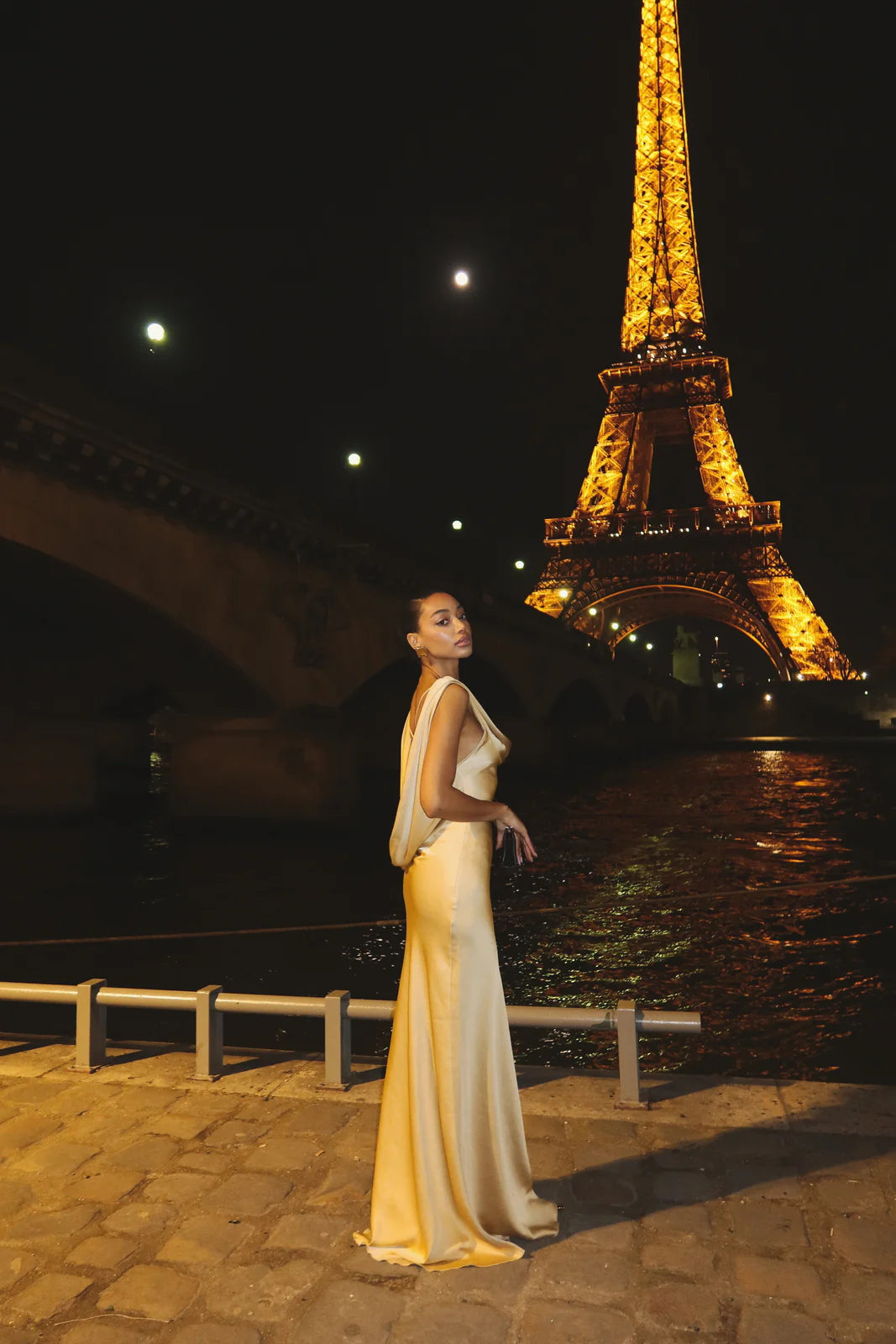 Eva Pile Neck Slim Fishtail Maxi Dress