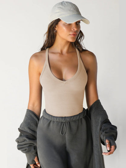 Halter V-Neck Sleeveless Racerback Tank Top