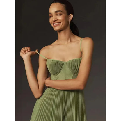 Bustier Pleated Tulle Fit & Flare Midi Dress
