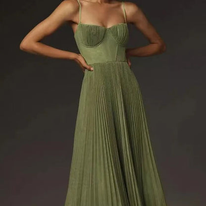 Bustier Pleated Tulle Fit & Flare Midi Dress