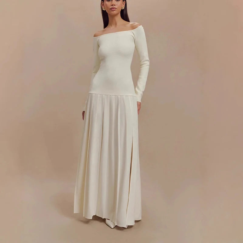 Knit Off Shoulder Maxi Dress - Ivory