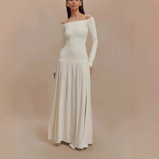 Knit Off Shoulder Maxi Dress - Ivory