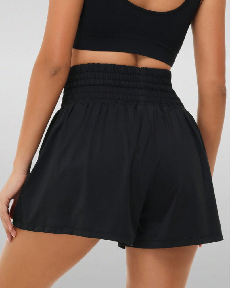 2 In 1 Pocket Drawstring Athletic High Waisted Sports Shorts Skirt For Women