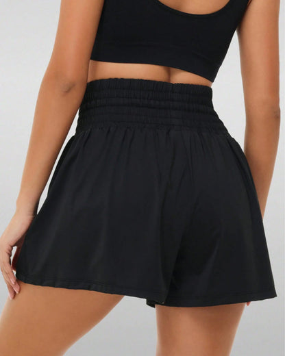 2 In 1 Pocket Drawstring Athletic High Waisted Sports Shorts Skirt For Women