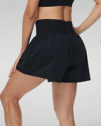 2 In 1 Pocket Drawstring Athletic High Waisted Sports Shorts Skirt For Women