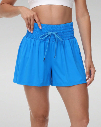 2 In 1 Pocket Drawstring Athletic High Waisted Sports Shorts Skirt For Women