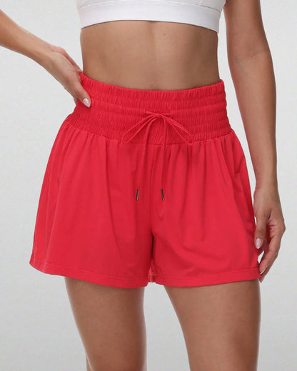 2 In 1 Pocket Drawstring Athletic High Waisted Sports Shorts Skirt For Women