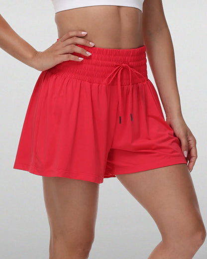 2 In 1 Pocket Drawstring Athletic High Waisted Sports Shorts Skirt For Women