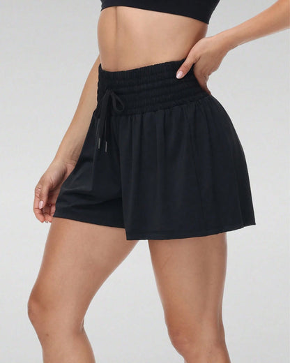 2 In 1 Pocket Drawstring Athletic High Waisted Sports Shorts Skirt For Women