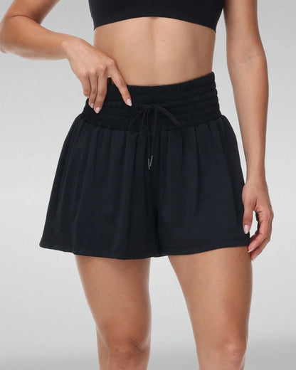 2 In 1 Pocket Drawstring Athletic High Waisted Sports Shorts Skirt For Women